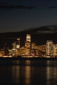 Preview wallpaper night city, buildings, coast, metropolis, panorama