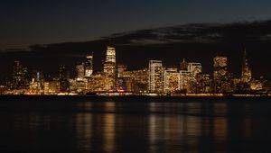 Preview wallpaper night city, buildings, coast, metropolis, panorama