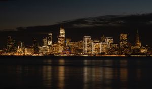 Preview wallpaper night city, buildings, coast, metropolis, panorama