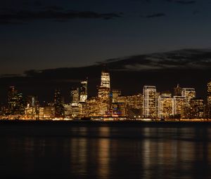 Preview wallpaper night city, buildings, coast, metropolis, panorama