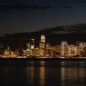 Preview wallpaper night city, buildings, coast, metropolis, panorama