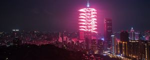 Preview wallpaper night city, buildings, fireworks, salute, holiday