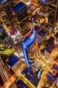 Preview wallpaper night city, buildings, glow, aerial view, usa