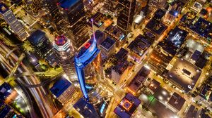 Preview wallpaper night city, buildings, glow, aerial view, usa