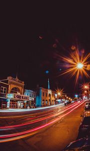 Preview wallpaper night city, buildings, light, road, traffic