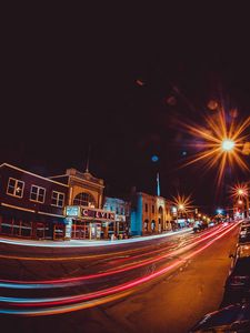 Preview wallpaper night city, buildings, light, road, traffic