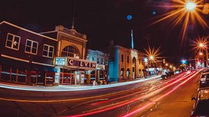 Preview wallpaper night city, buildings, light, road, traffic