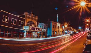 Preview wallpaper night city, buildings, light, road, traffic