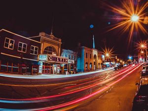 Preview wallpaper night city, buildings, light, road, traffic