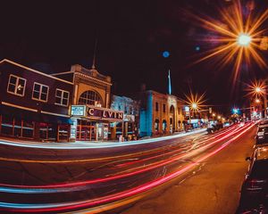 Preview wallpaper night city, buildings, light, road, traffic