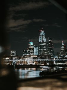Preview wallpaper night city, buildings, lights, bridge, river, dark