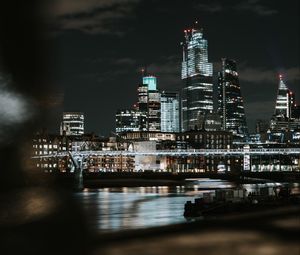 Preview wallpaper night city, buildings, lights, bridge, river, dark
