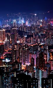 Preview wallpaper night city, buildings, lights, glow