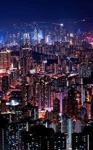 Preview wallpaper night city, buildings, lights, glow