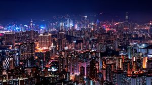 Preview wallpaper night city, buildings, lights, glow