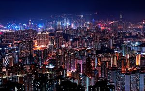 Preview wallpaper night city, buildings, lights, glow