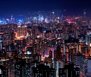 Preview wallpaper night city, buildings, lights, glow