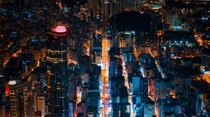 Preview wallpaper night city, buildings, lights, road, hong kong