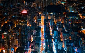 Preview wallpaper night city, buildings, lights, road, hong kong