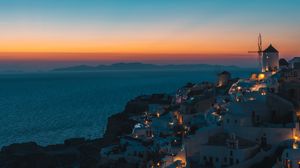 Preview wallpaper night city, buildings, lights, coast