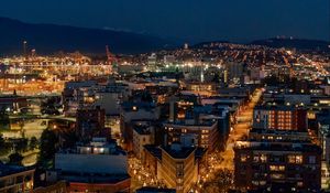 Preview wallpaper night city, buildings, lights, roads