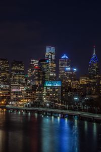 Preview wallpaper night city, buildings, lights, water, reflection