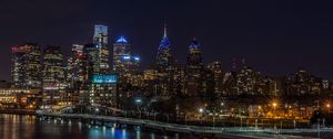 Preview wallpaper night city, buildings, lights, water, reflection