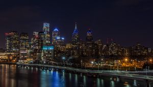Preview wallpaper night city, buildings, lights, water, reflection
