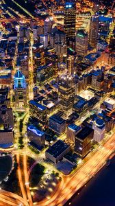 Preview wallpaper night city, buildings, lights, roads, usa