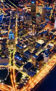 Preview wallpaper night city, buildings, lights, roads, usa