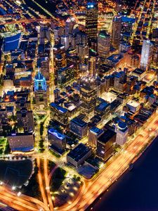 Preview wallpaper night city, buildings, lights, roads, usa