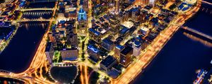 Preview wallpaper night city, buildings, lights, roads, usa