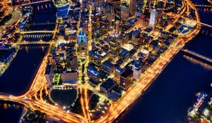Preview wallpaper night city, buildings, lights, roads, usa