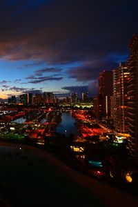 Preview wallpaper night city, buildings, lights, port