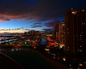 Preview wallpaper night city, buildings, lights, port