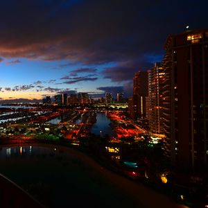 Preview wallpaper night city, buildings, lights, port