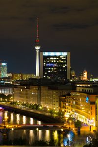 Preview wallpaper night city, buildings, lights, river