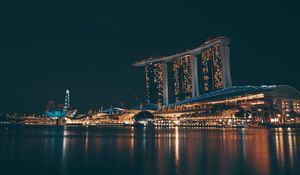 Preview wallpaper night city, buildings, lights, reflection, architecture