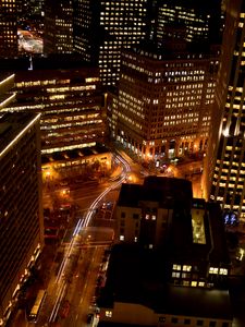 Preview wallpaper night city, buildings, lights, long exposure