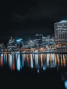 Preview wallpaper night city, buildings, lights, reflection, cityscape