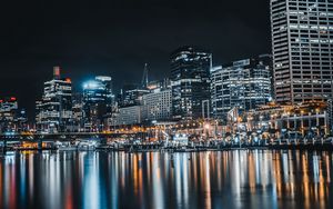 Preview wallpaper night city, buildings, lights, reflection, cityscape