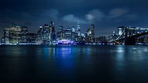Preview wallpaper night city, buildings, lights, sea, night
