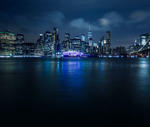Preview wallpaper night city, buildings, lights, sea, night