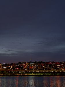 Preview wallpaper night city, buildings, lights, glare, night