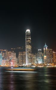 Preview wallpaper night city, buildings, lights, reflection, architecture, metropolis