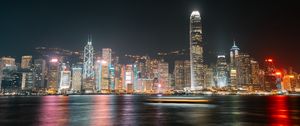 Preview wallpaper night city, buildings, lights, reflection, architecture, metropolis