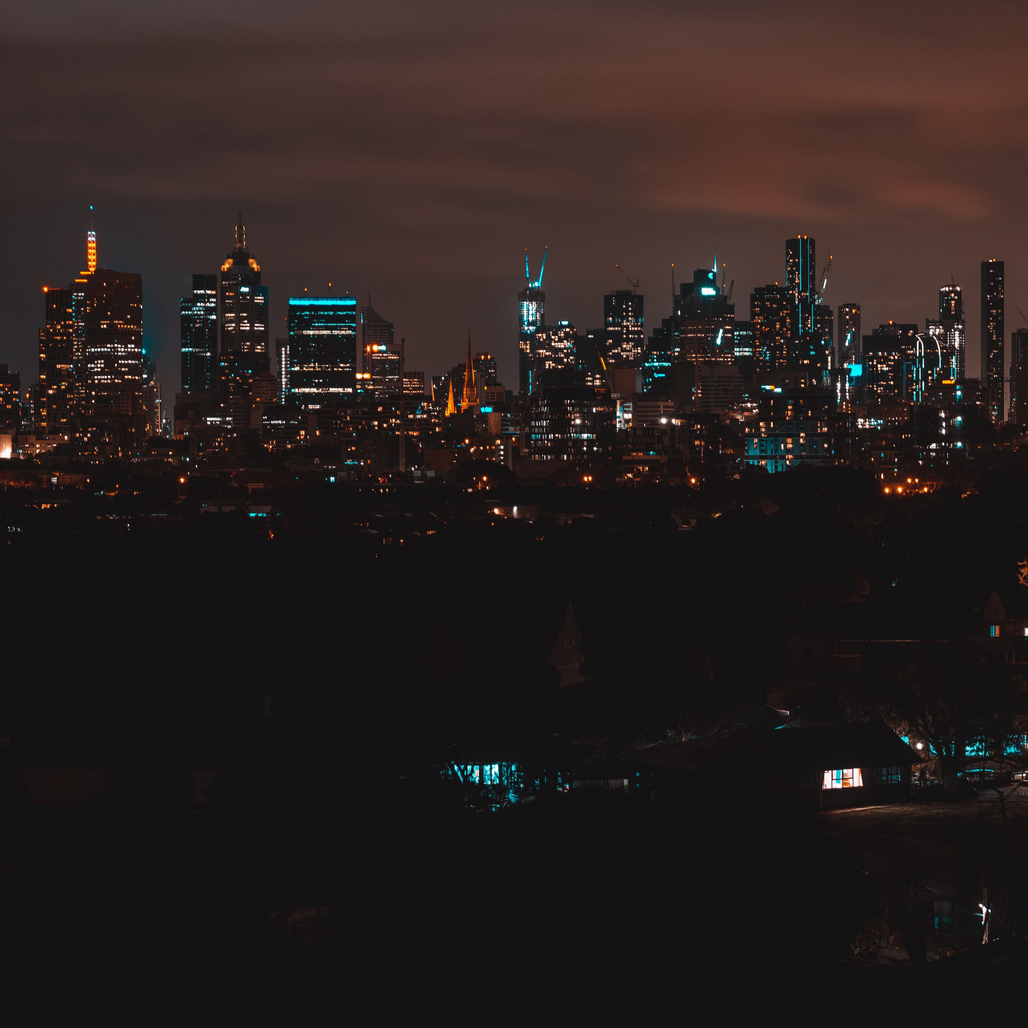 Download wallpaper 3415x3415 night city, buildings, lights, dark ...