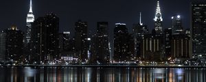 Preview wallpaper night city, buildings, lights, water, reflection, dark