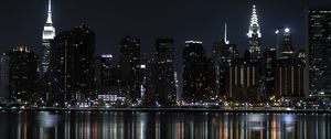 Preview wallpaper night city, buildings, lights, water, reflection, dark
