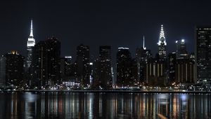 Preview wallpaper night city, buildings, lights, water, reflection, dark